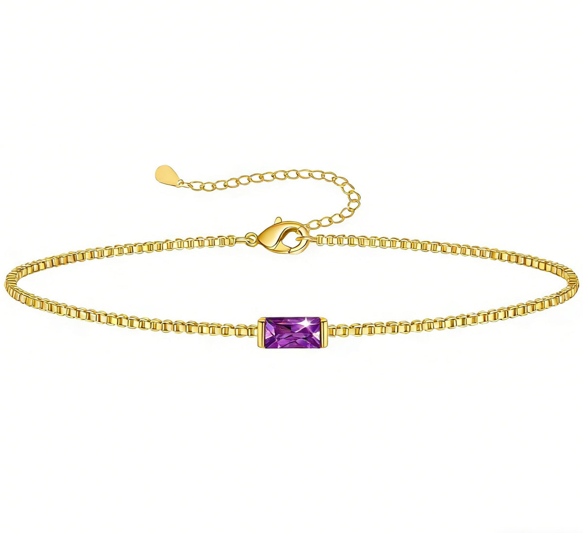 JSJOY Dainty Birthstone Bracelets for Women February Birthstone Bracelet Birthday Gifts Gold Amethyst Crystal Link Bracelet Jewelry Mothers Day Graduation Gifts for Her