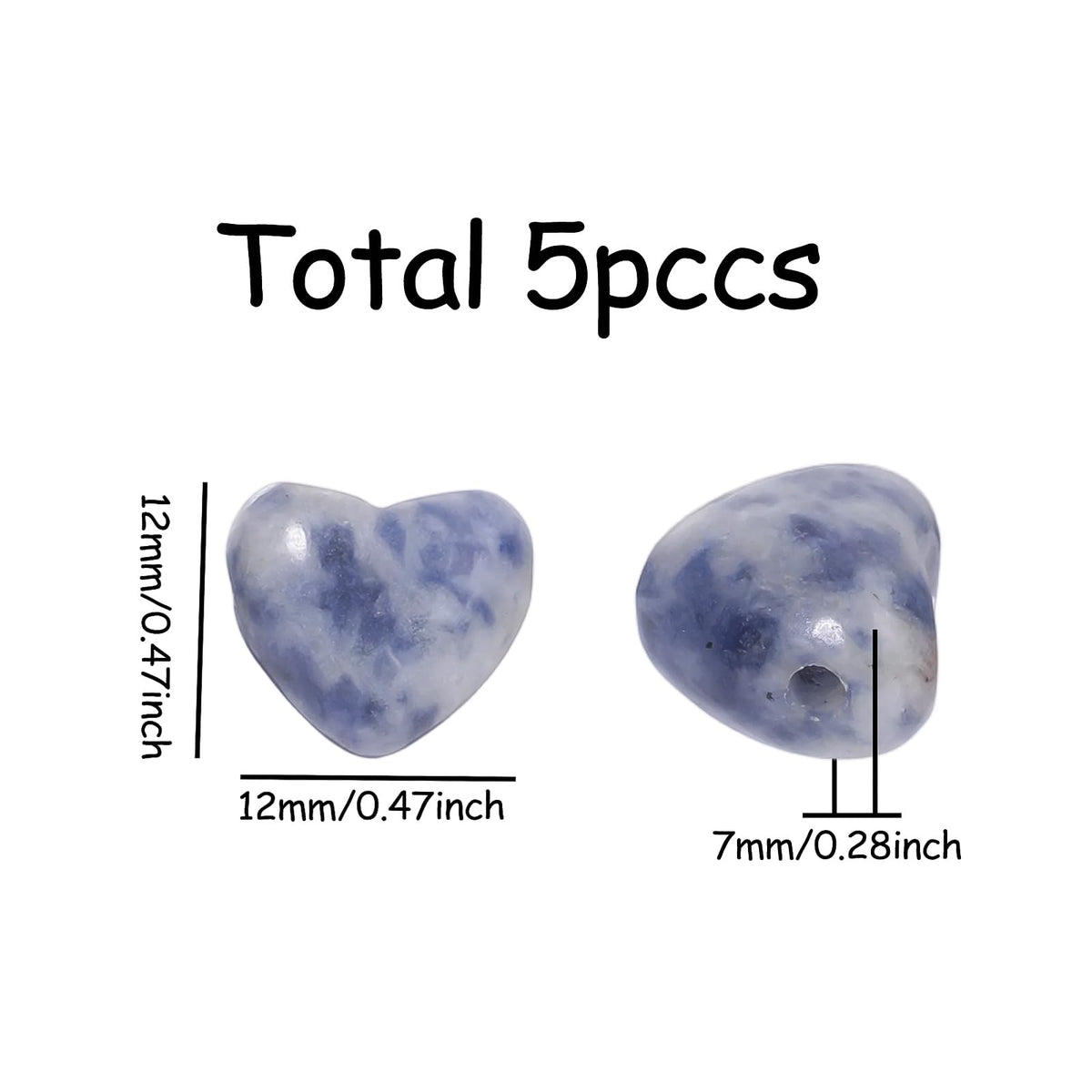 Yochus 5pcs Sodalite Natural Heart Stone Beads，12mm Healing Energy Gemstone for Jewelry Making Earring Necklace DIY