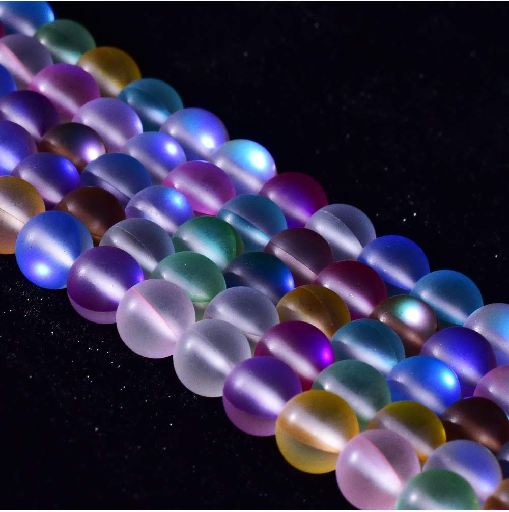 Asingeloo 38PCS 10mm Natural Coloful Mystic Aura Quartz Gemstone Frosted Matte Titanium Rainbow Round Loose Beads 15 inch Full Strand Crystal Healing Power Quartz