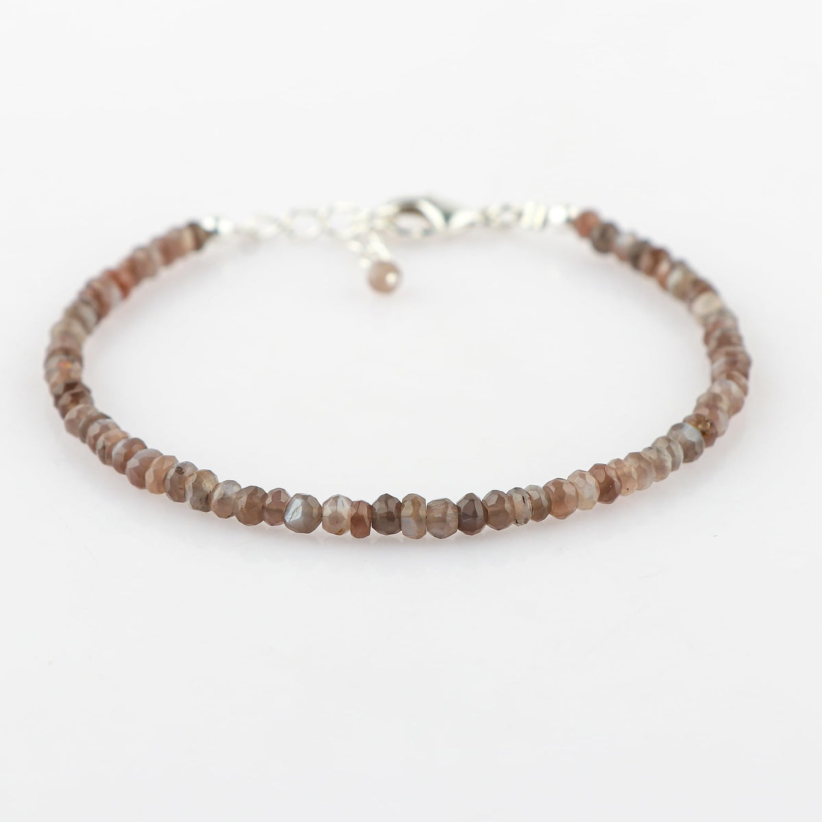 CRYSTALINES Natural Grey Moonstone Dainty Bracelets, Shaded Gemstones Beads, June Birthstone, Chakra Healing Crystals, Handmade Bracelet, Women Jewelry, Silver Chain, A Grade, 8"