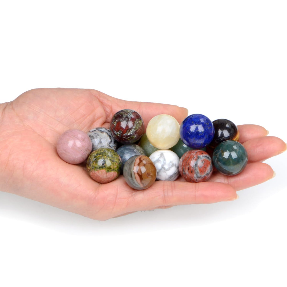 LPbeads 20mm 15pcs Natural Gemstone Polished Sphere Healing Crystal Rocks Ball Mineral Collection Decoration Kit