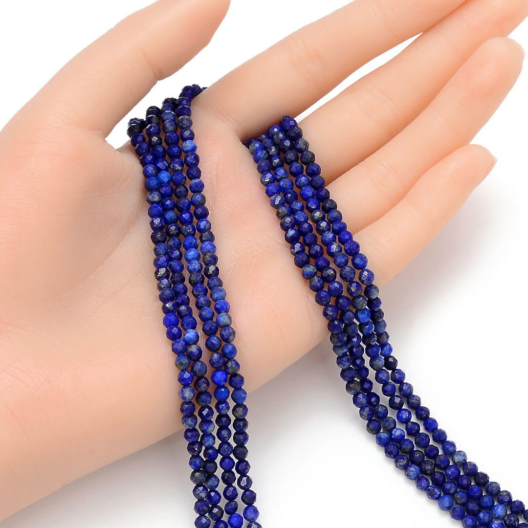 Adabele 15 Inch Natural Blue Lapis Lazuli Healing Gemstone 3mm (0.12 Inch) Tiny Small Faceted Round Loose Beads Stone Spacer (100-110pcs) for Craft Jewelry Making GK3-4