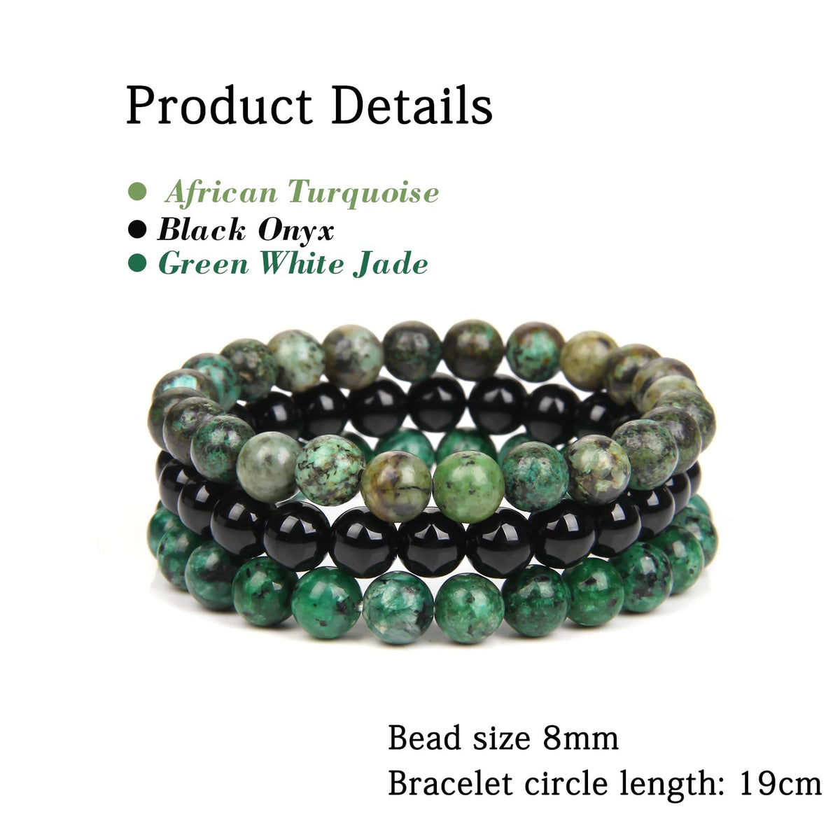 Risyfjew 3 PCS Healing Crystal Bracelets for Women 8mm Natural Stone Beaded Stretch Bracelet African Turquoise Jewelry Gifts