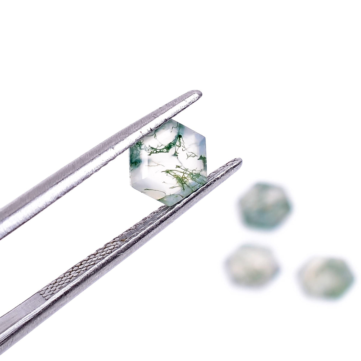 4pcs, 6x6x3mm Natural Moss Agate Hexagon Shape-Step Cut Gemstone Wholesale Lot, Jewelry Making Loose Gemstone, Polished Minerals, DIY, Wire Wrapping, Healing Crystals, Bulk Gemstone Deal