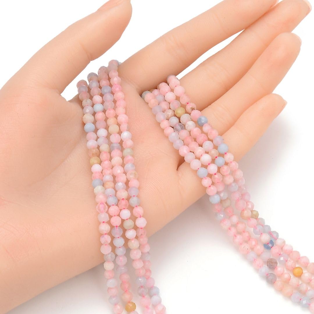 Adabele 15 Inch Natural Morganitge Beryl Healing Gemstone 4mm (0.16 Inch) Tiny Small Faceted Round Loose Beads Stone Spacer (85-95pcs) for Craft Jewelry Making GK4-10