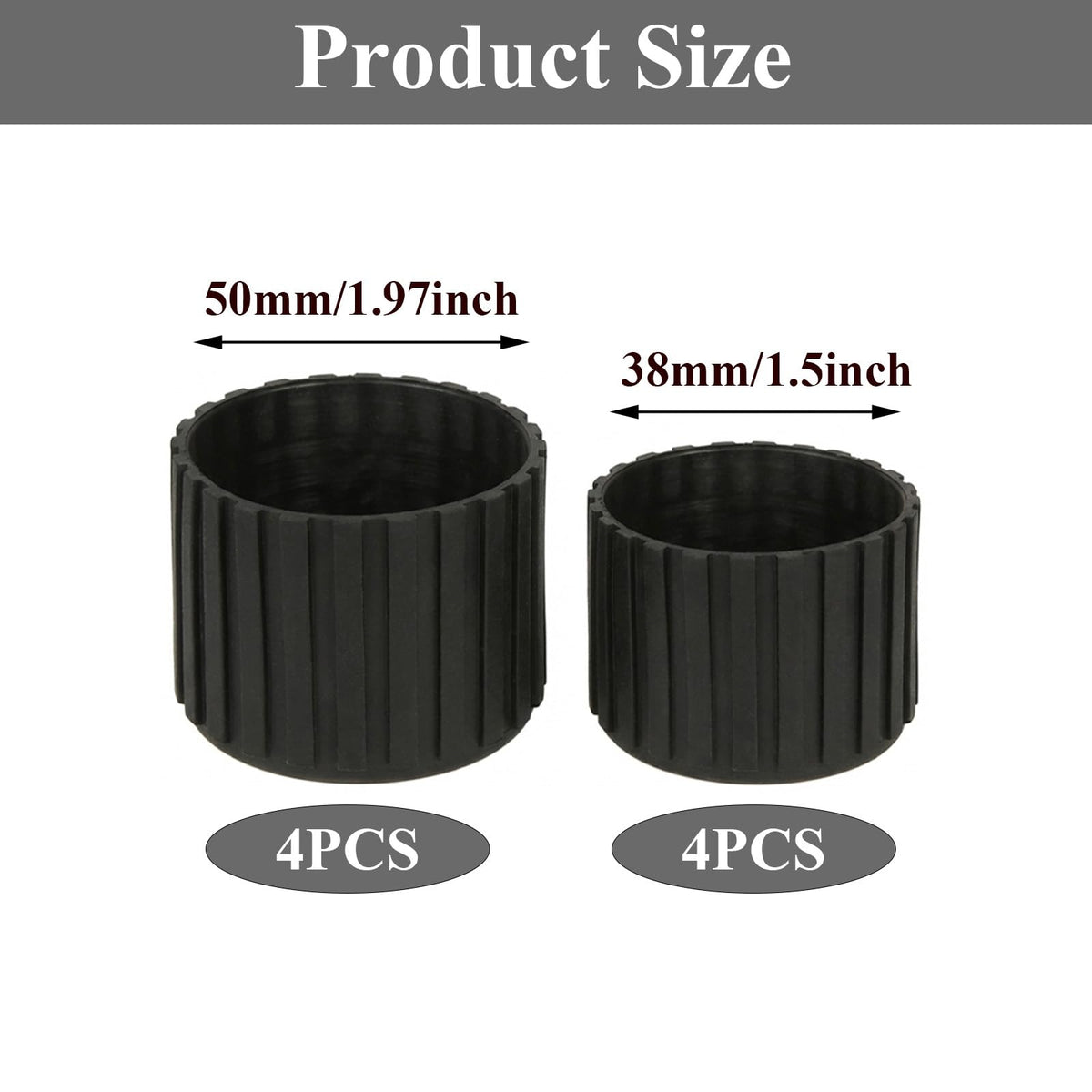 8Pcs Rubber Leg Caps for Fitness Equipments 1.5" & 1.97" Round Exercise Machine Rubber Tips Black Floor Protector for Recumbent Exercise Bike Exercise Bench Stair Stepper Non-Slip Noise Reducing
