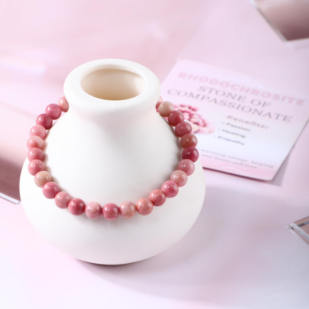 Bymitel 6mm Rhodochrosite - Handmade Reiki Gemstone Stretch Bracelet, Natural Beauty & Spiritual Essence, Crystal Healing for Unisex Adults