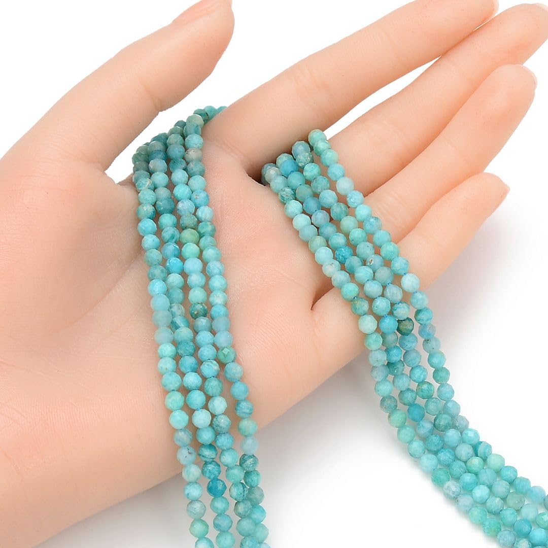 Adabele 15 Inch Natural Blue Amazonite Healing Gemstone 4mm (0.16 Inch) Tiny Small Faceted Round Loose Beads Stone Spacer (90-100pcs) for Craft Jewelry Making GK4-9
