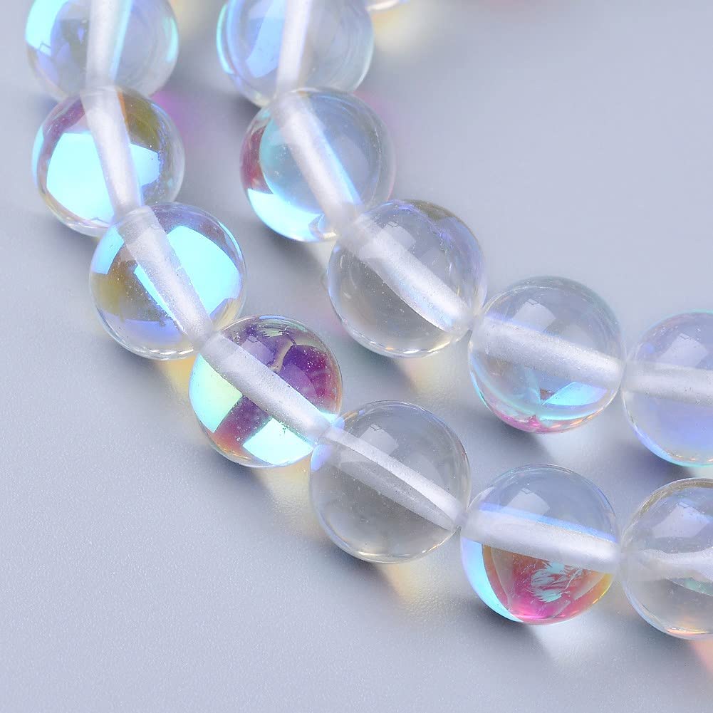 Perlin Moonstone Beads 8mm Round Synthetic Crystal Gemstone Beads Iridescent Aura Finish for Jewelry Making DIY Bracelet Necklace Craft Beads 15 Pieces