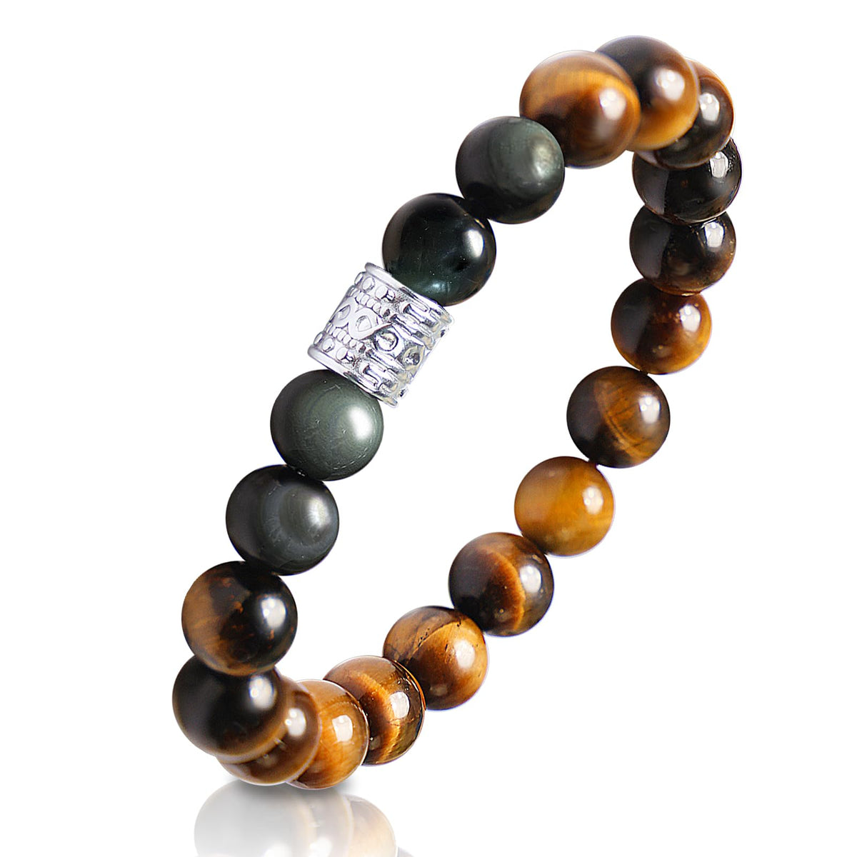 Tiger Eye Obsidian Beaded Bracelets For Men Gemstone Bracelets For Men &Women Fashion Natural Stone Men‘s Jewelry (colourful black&yellow)