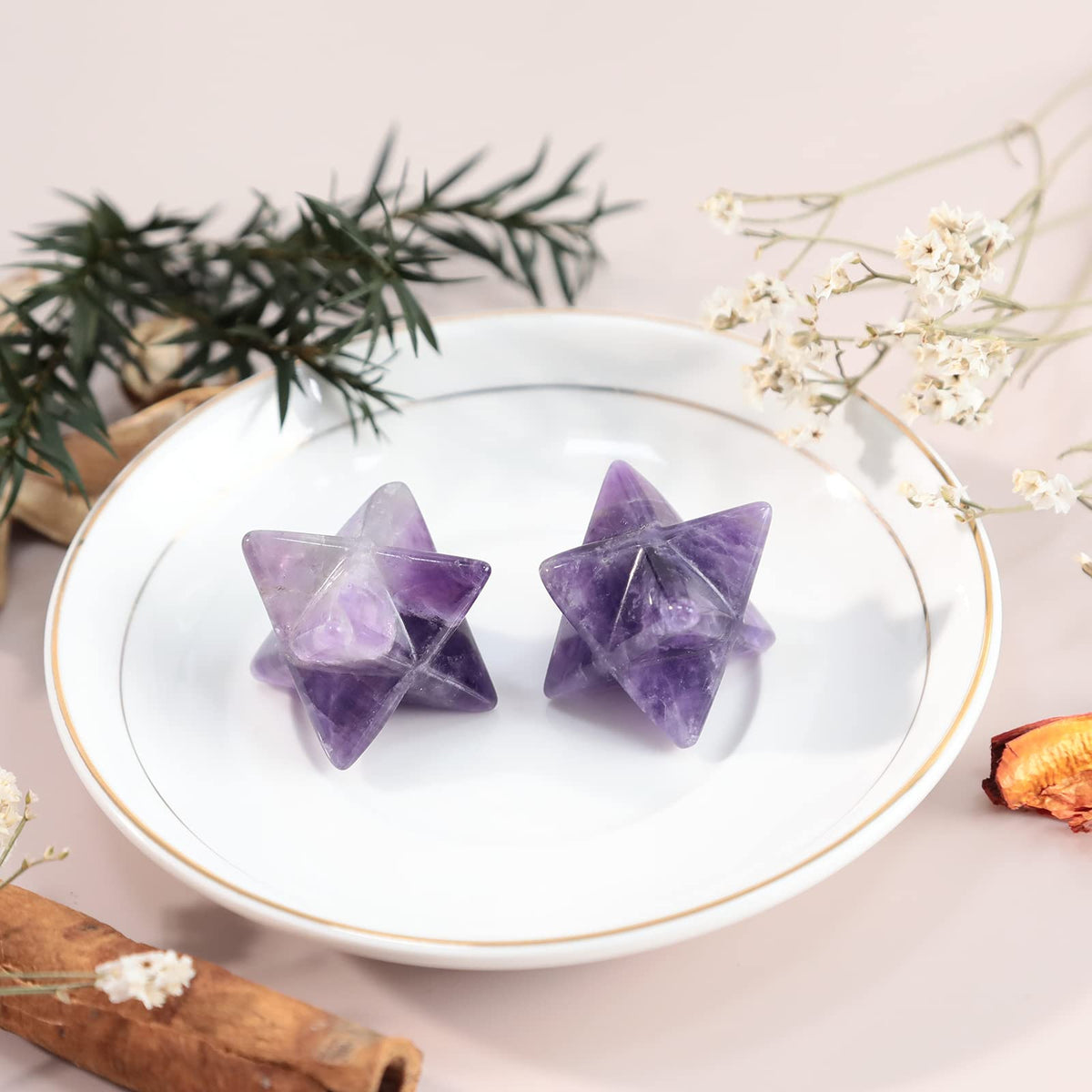 Loveliome Merkaba Star Crystal 1 Inch - Natural Gemstone Sacred Geometry, Hand Carved Six-Pointed Star Spiritual Gift for Meditation,Natural Amethyst