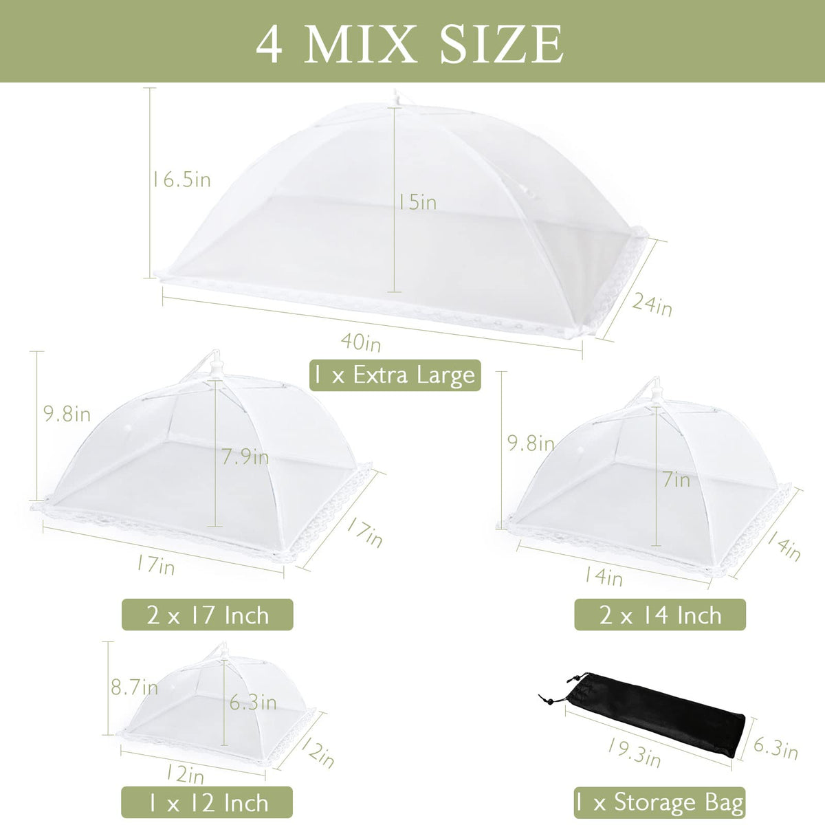 Wokuya 7Pack Various Size (40x24*1,17x17*2,14x14*2,12x12*2) Pop-up Food Tents Food Covers for Outside Mesh to Keep Bugs away,Reusable Collapsible Food Nets for Picnic Party BBQ Wedding Fruit