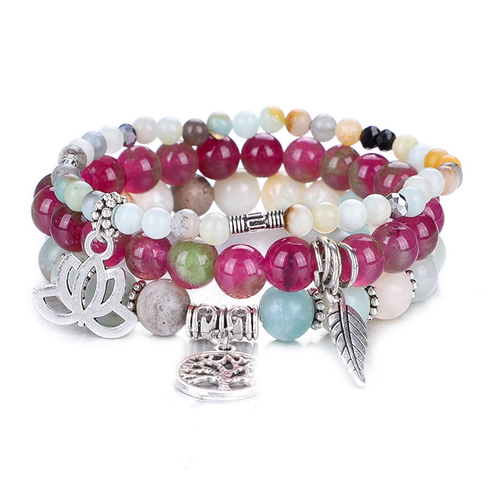 UEUC Tree of Life Yoga Healing Stone Bracelets, Multilayer Lotus Chakra Stone Reiki Bracelet Sets, Anxiety Crystal Natural Stone,for Women Stress Relief(#76)