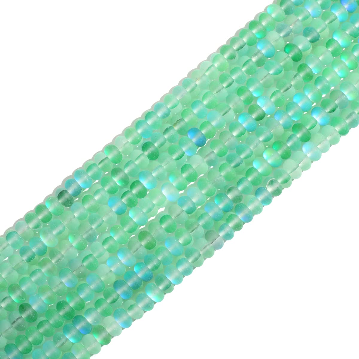 5x8mm Green Matte Aurora Crystal Glass Beads Loose Rondelle Disc Beads Frosted Moonstone for Jewelry Making