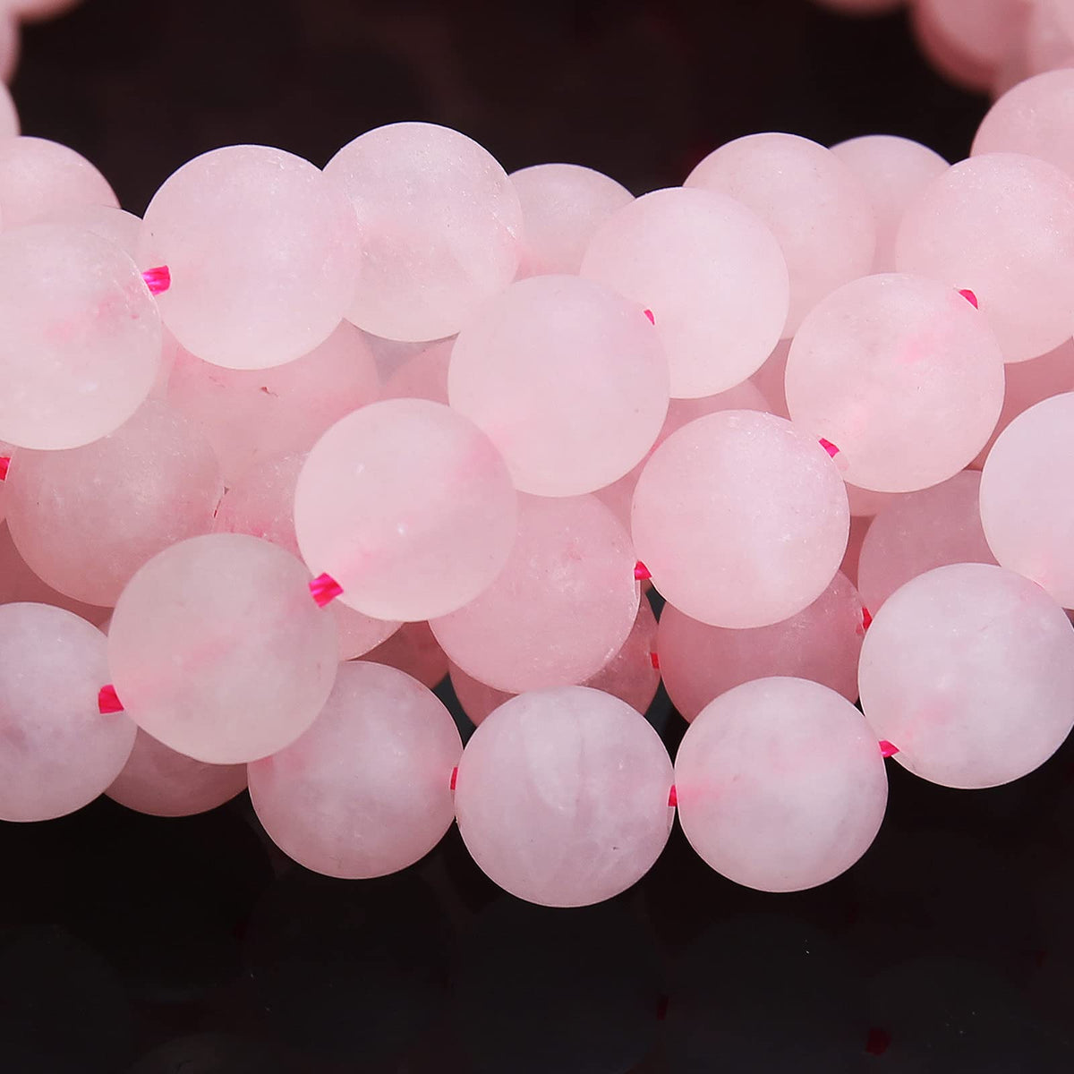 Natural Matte Pink Quartz Beads, 10MM Round Frosted Unpolished Loose Gemstone Beads for Bracelet Necklace Jewelry Making, Energy Stone Healing Power with Stretch Beading Cord