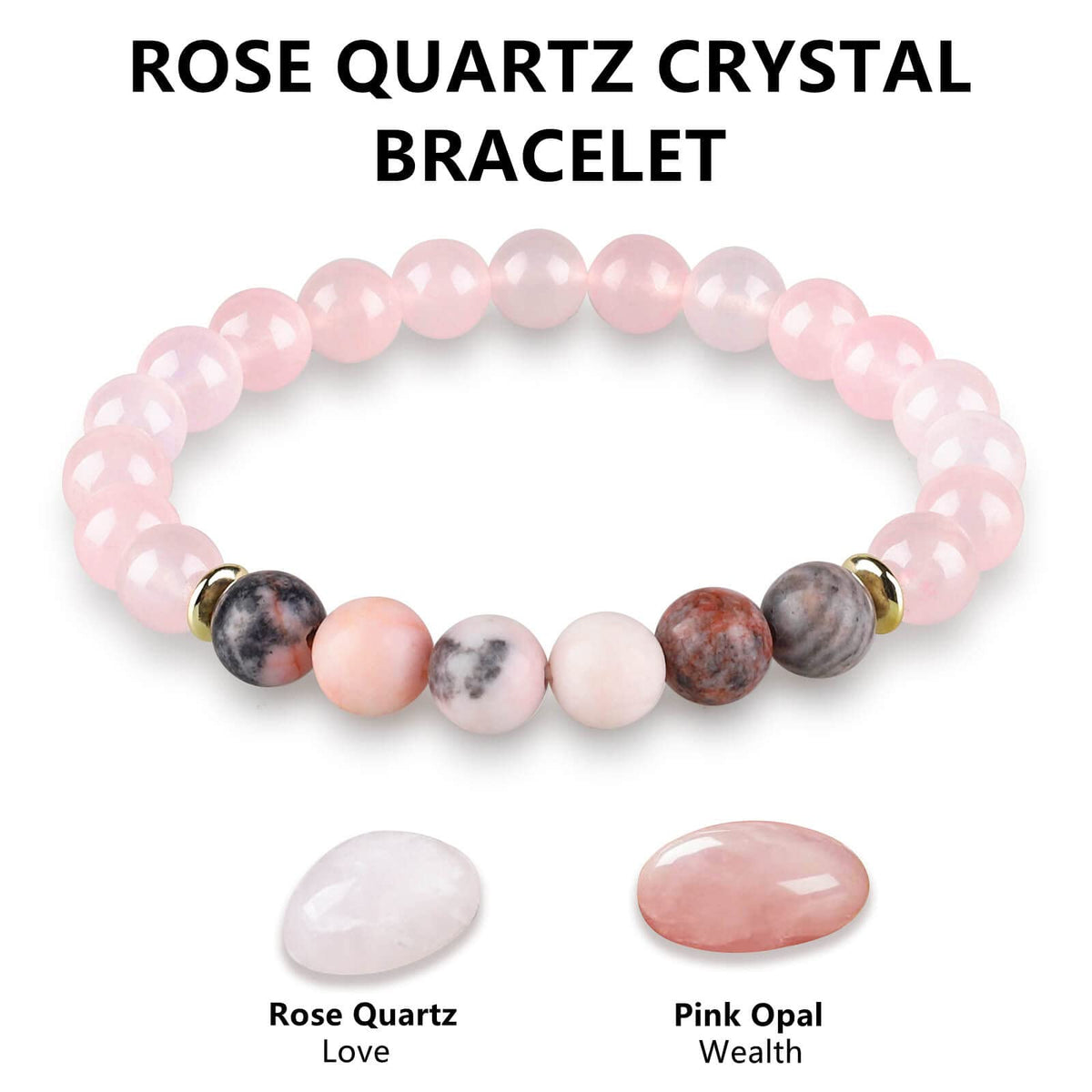HOZEAL Rose Quartz Bracelet, Love Friendship Pink Crystal Stone Chakra Bracelet, Business Money Energy Wealth Good Luck Prosperity Feng Shui Beaded Bracelet for Men Women
