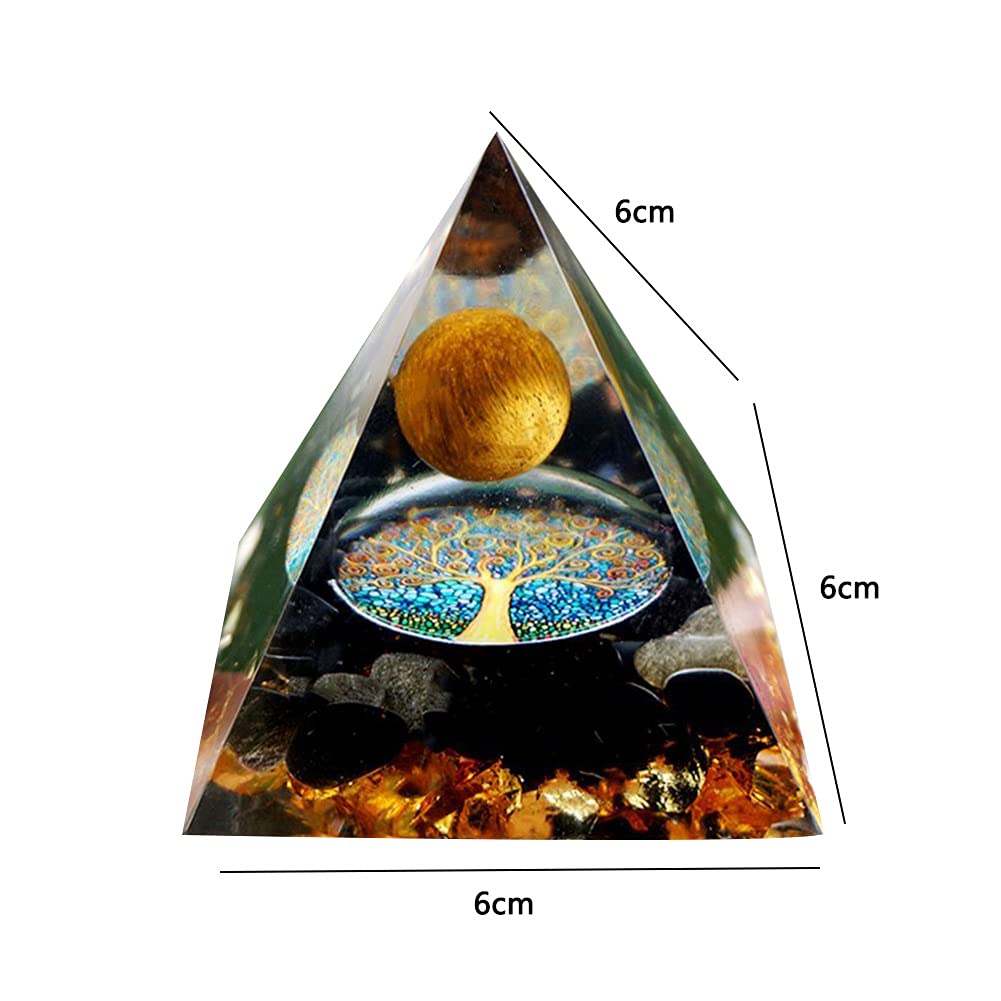 ycyingcheng Moonstone Crystal Orgone Pyramid Ogan Crystal Energy Tower, Nature Reiki Chakra Crushed Stone Jewelry, Crystal Pyramid for Home Decor (Obsidian)