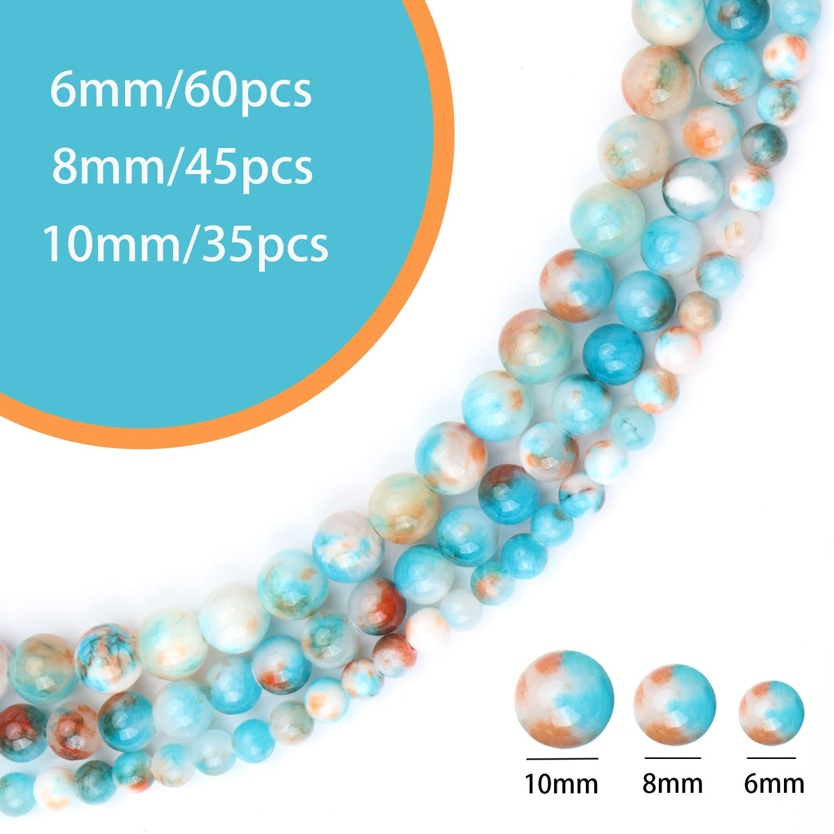 Siomia 45pcs 8mm Natural Blue Colorful Persian Jade Beads Energy Healing Crystal Round Loose Stone Beads for Jewelry Making, DIY Bracelets Necklaces