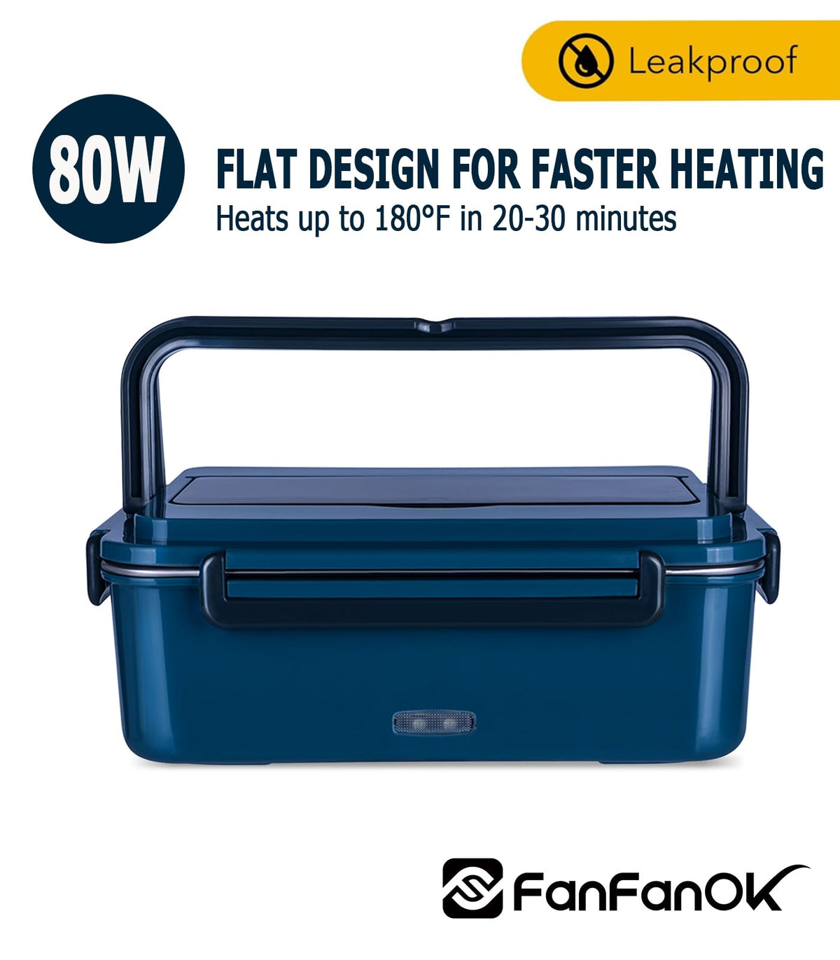 FanFanOK Electric Lunch Box Food Heater 80W Heated LunchBoxes for Adults Work/Car/Truck/Home, 1.8L Portable Food Warmer Heating Lunchbox with Insulated Lunch Bag 12V 24V 110V