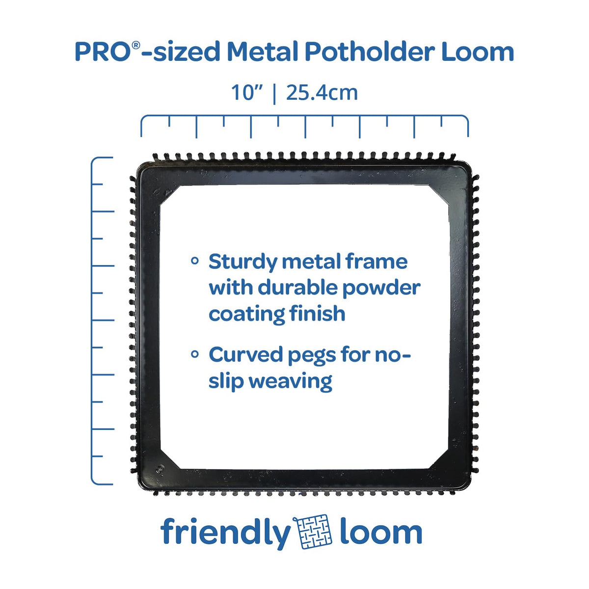 Harrisville Designs Friendly Loom Potholder Pro Weaving Kit | 10”x10” Sturdy Metal Loom and Quality Cotton Weaving Loops | Complete Kit to Weave 2 Large, Durable Potholders | Made in the USA