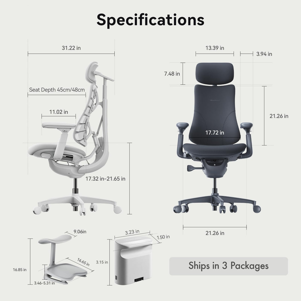 LiberNovo Dynamic Ergonomic Desk Chair + StepSync Footrest + Extra Battery Bundle - Comfy Home Office Chair with Adaptive Lumbar Support, 160° Recline & Built-in Spine Stretch, Black+48cm