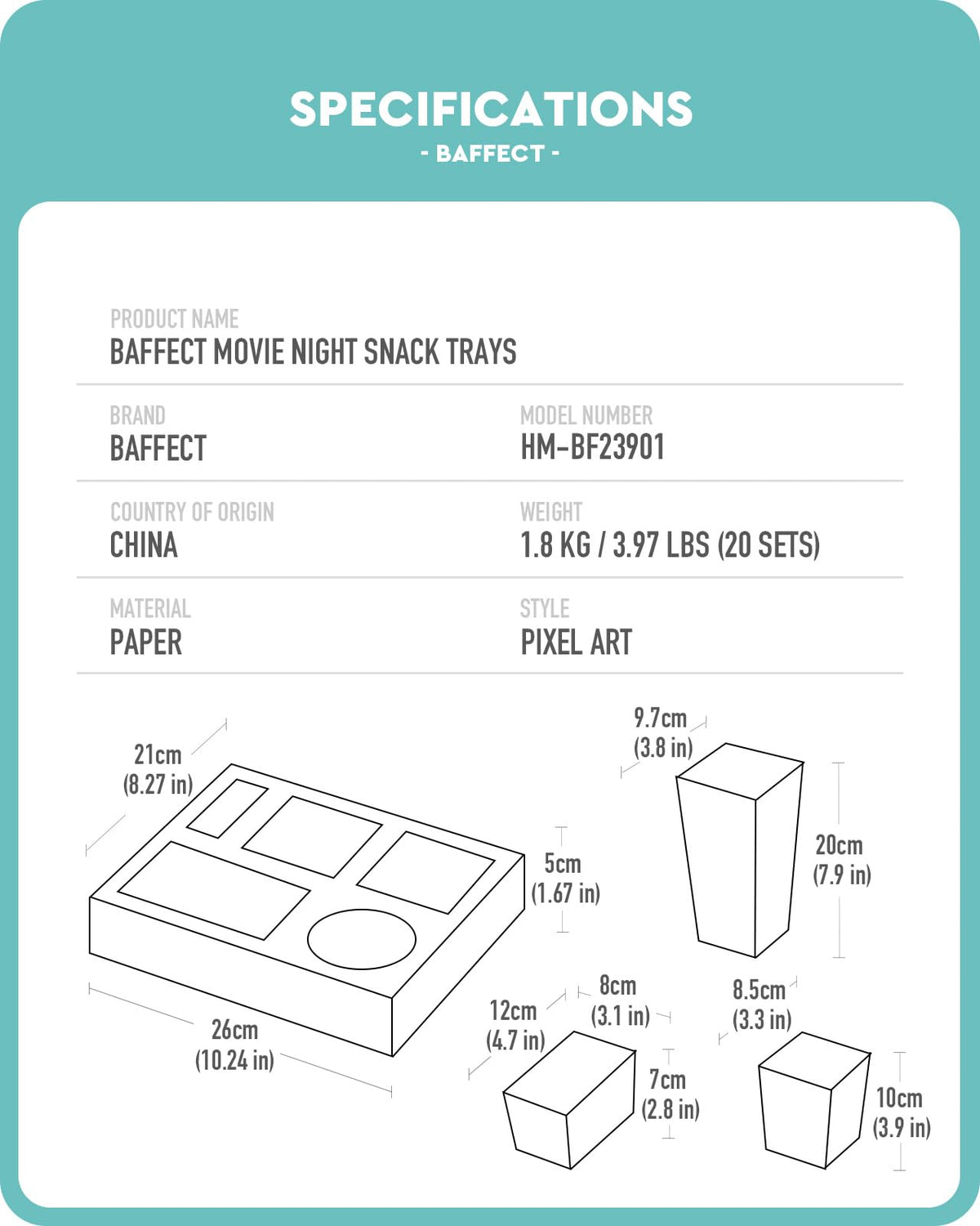 Baffect Movie Night Snack Trays 100pcs Include 20 Pixel Party Trays, 20 Popcorn Boxes, 20 Salad Bowls, 20 Nacho Bowls, 20 Movie Party Invitations, Outdoor Movie Night Supplies For Nacho Bar