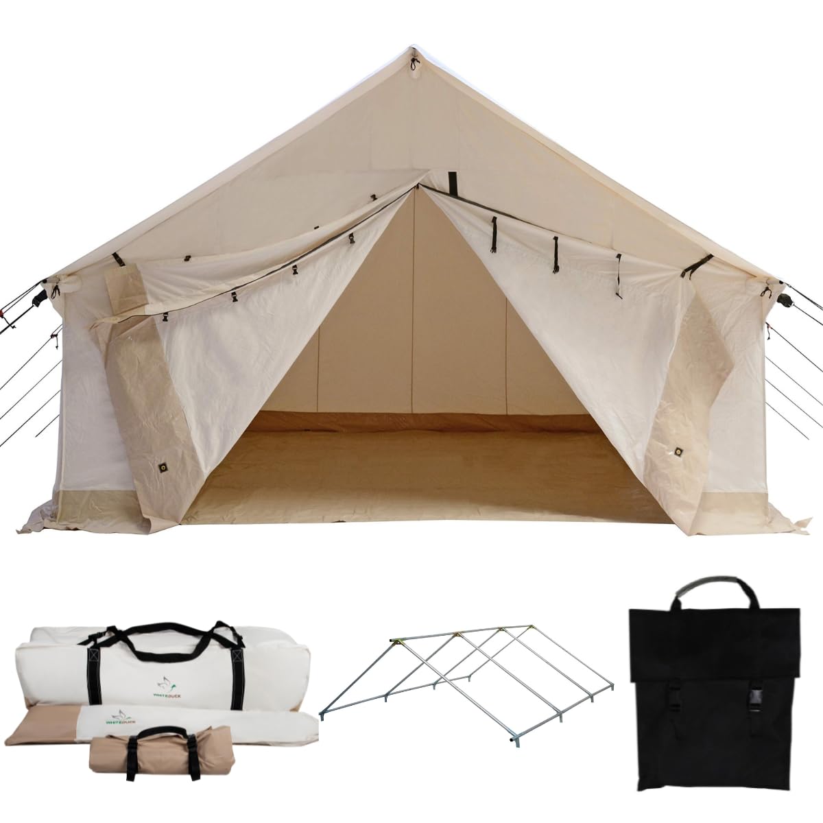 WHITEDUCK Alpha Canvas Wall Tent Waterproof 4 Season Outdoor Camping & Hunting Tent w/Heavy Duty Aluminum Frame, Best for Large Groups, Families & Outfitters (14'x16', Water Repellent)