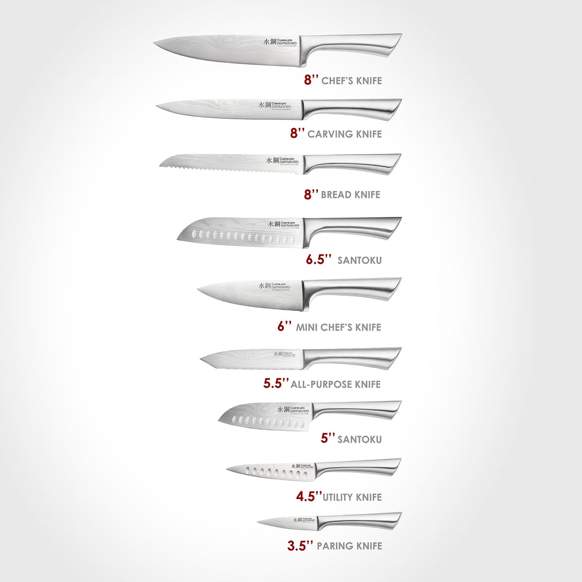 Cuisine::pro Damashiro Knife Block (Hiryu, 10-Piece Set) - Premium Japanese Steel Knife Set with Acacia Wood Block & Tempered Glass Window - Damascus-Inspired Blade
