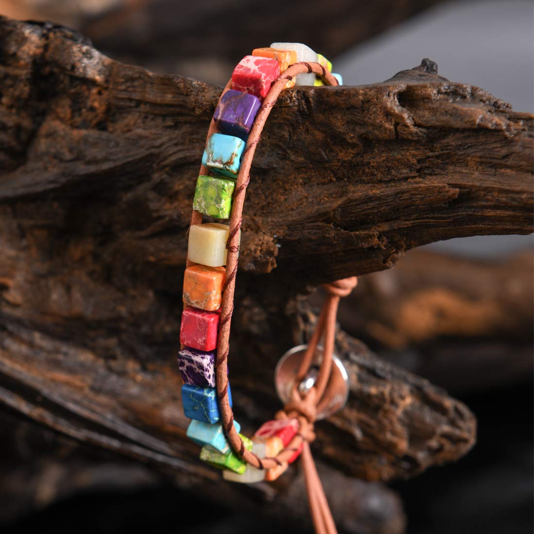 YGLINE Chakra Crystal Bracelets for Women Inspirational Spiritual Gifts Bracelets for Women Crystals and Healing Stones(Chakra Cube)