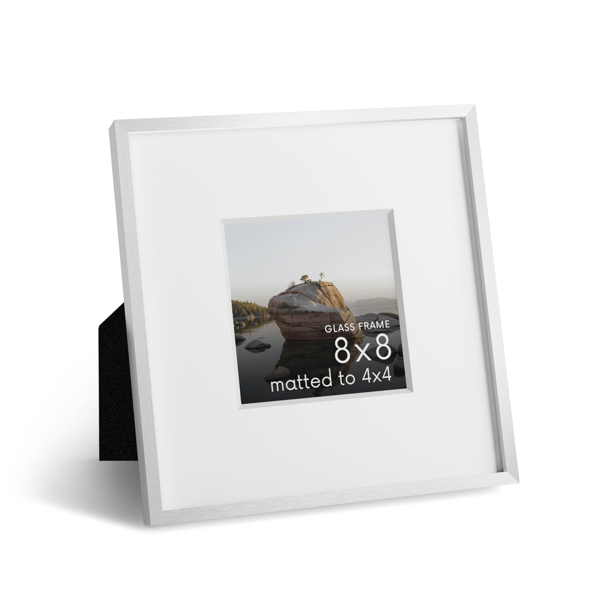 HAUS AND HUES 8x8 Picture Frame with Real Glass & White Premium-Grade Metal Matted to 4x4 - Aluminum Glass Hanging Frame - Includes Easel Back, Hanging Kit - Ideal for Home, Office (8x8 in, White)
