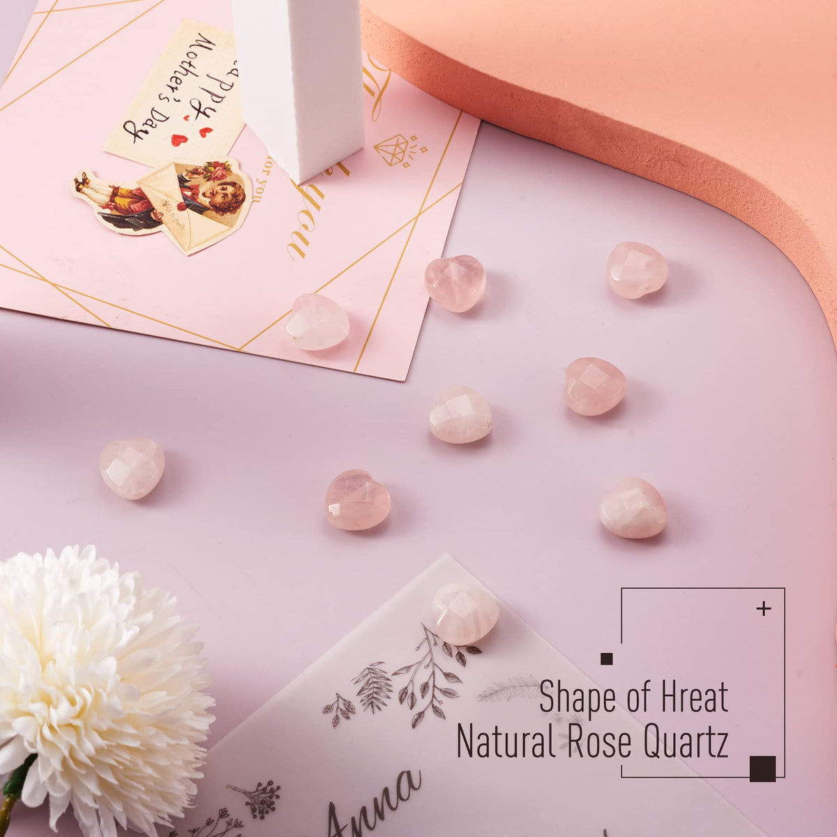Fashewelry 14pcs Heart Natural Rose Quartz Stone Beads 15mm Faceted Tumbled Chakra Gemstone Pink Crystal Healing Beads for Valentines Day Earring Bracelet Necklace Jewelry Making