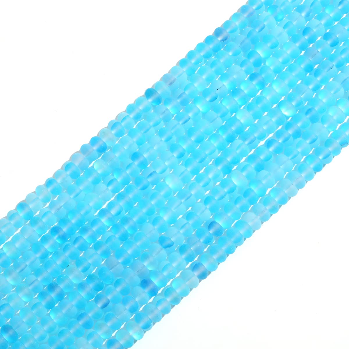 4×6mm Lake Blue Matte Aurora Crystal Glass Beads Loose Rondelle Disc Beads Frosted Moonstone for Jewelry Making
