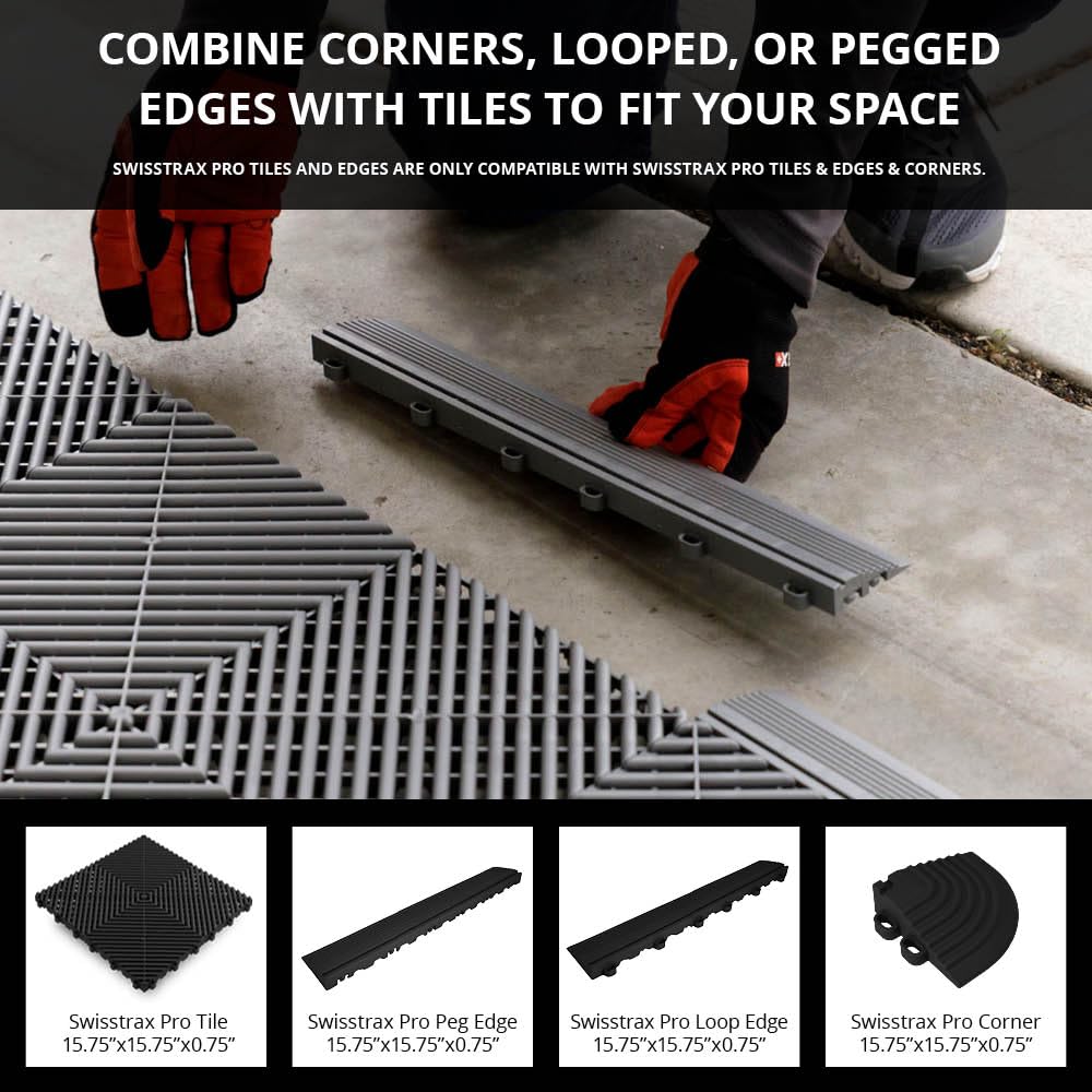 Swisstrax Ribtrax Smooth PRO Interlocking Garage Floor Tiles, 15.75 x 15.75-Inch, Jet Black, 24 Piece Set