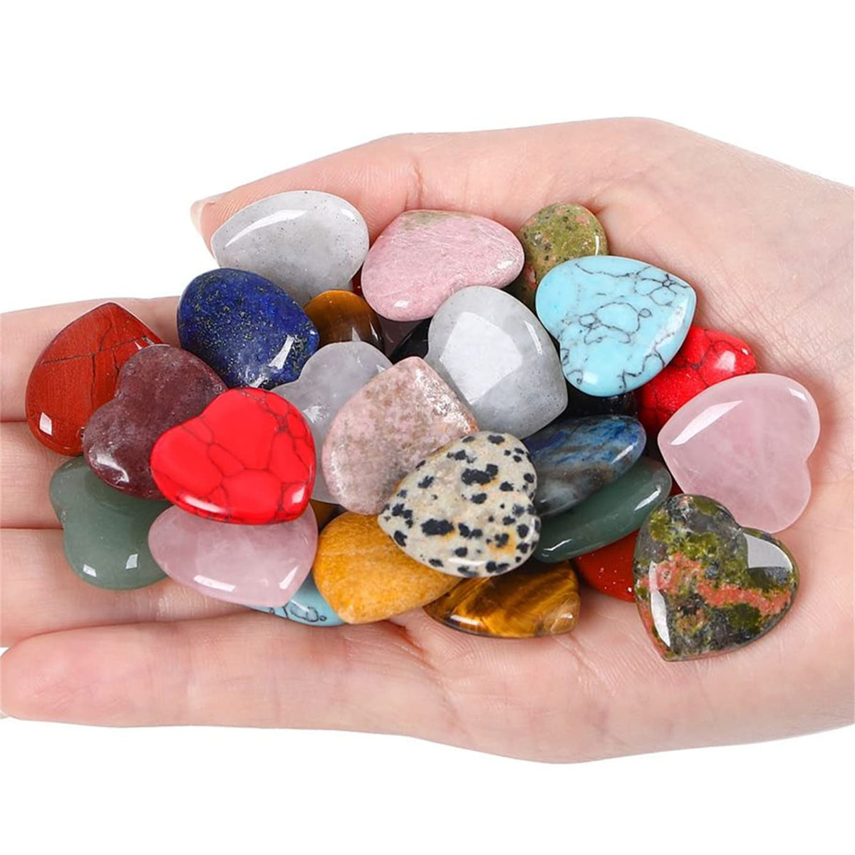 15PCS Natural Heart Healing Crystals Love Stones Rose Quartz Clear Quartz Tiger Eye Heart Set Bulk Polished Pocket Palm Thumb Gemstones Meditation Chakra Reiki Energy Balancing 0.8 inch