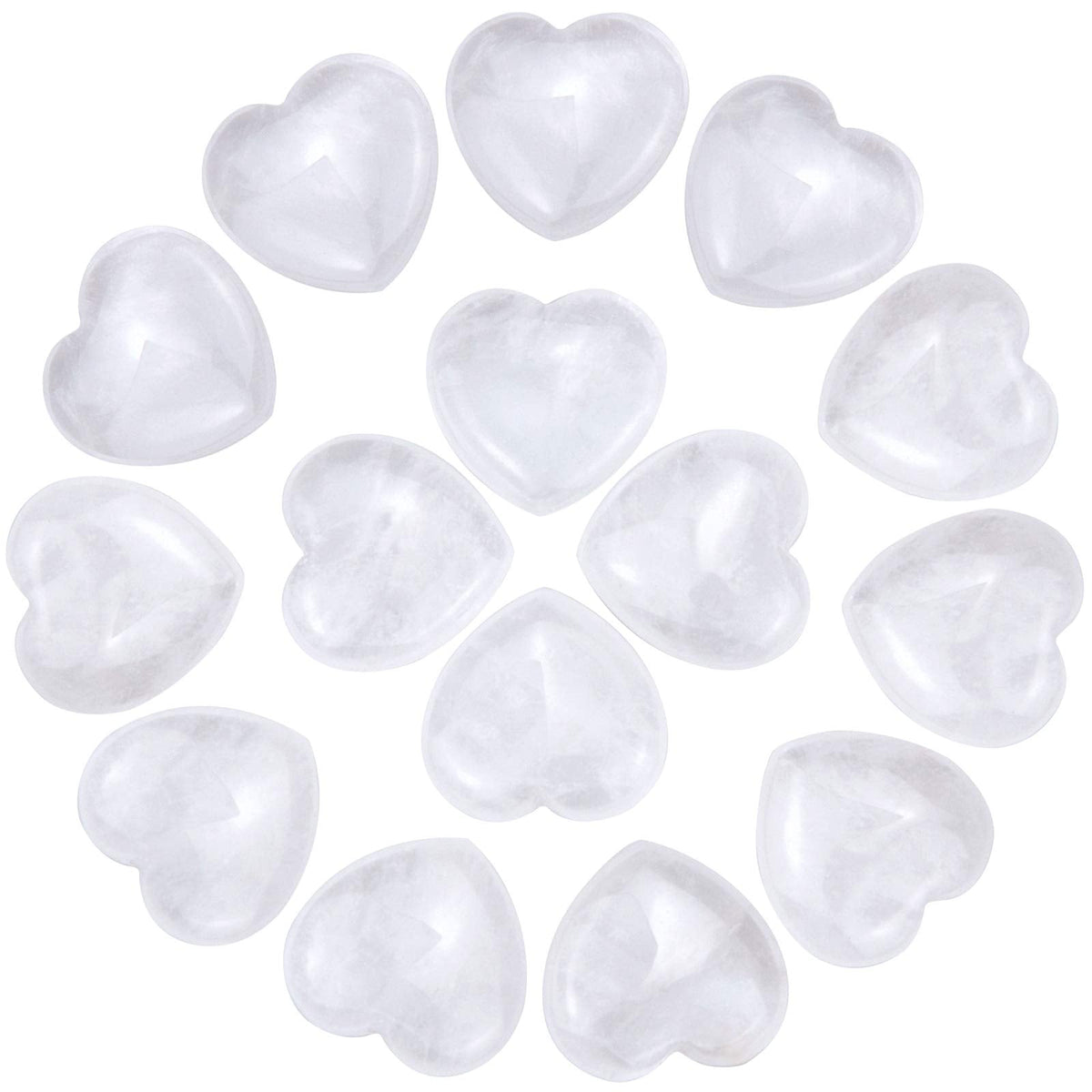 Marrywindix 15 Packs 0.8 Inch Healing Crystal Natural White Crystal Heart Love Carved Palm Worry Stone Chakra Reiki Balancing
