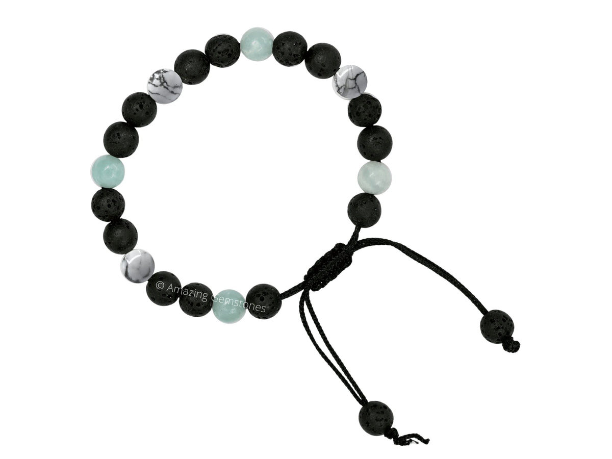 Amazing Gemstone Anger Control Bracelet - Howlite Amazonite Lava Bracelet Set for Men Women Healing Calming Anxiety Stress Relief Gifts Pulseras Para Hombres Mujer Stocking Stuffers (Adjustable)