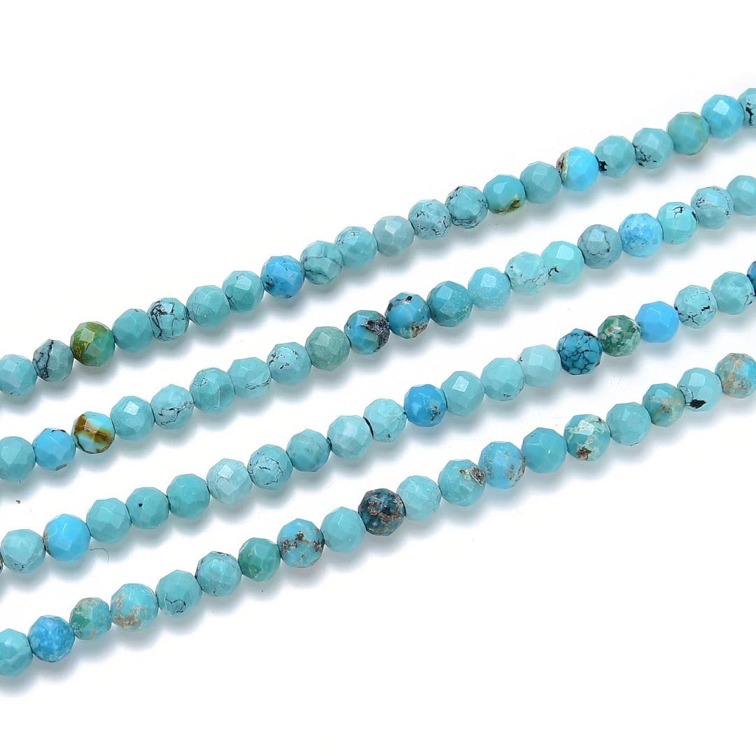 Adabele 30 Inch Natural Green Turquoise Healing Gemstone 4mm (0.16 Inch) Tiny Small Faceted Round Loose Beads Stone Spacer (160-180pcs) for Craft Jewelry Making GK4-15