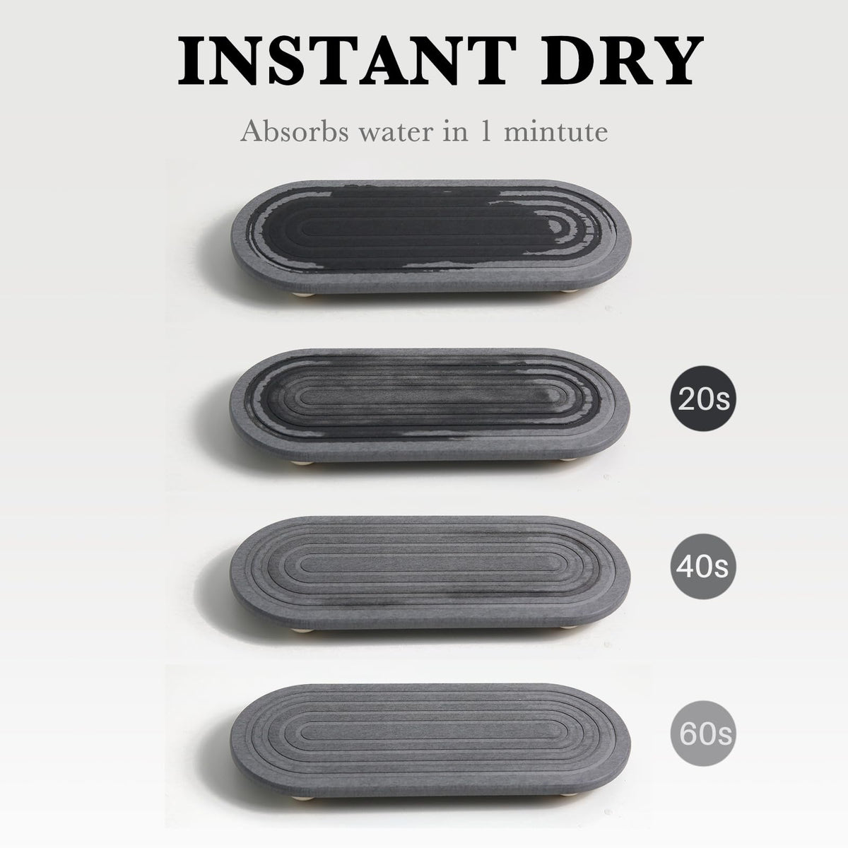 RIOMZY Instant Dry Sink Caddy Organizer – Water Absorbing Stone Tray for Kitchen Bathroom Countertop, Fast Drying Sink Caddy (with Wooden Feet and Natural Loofah, Gray)