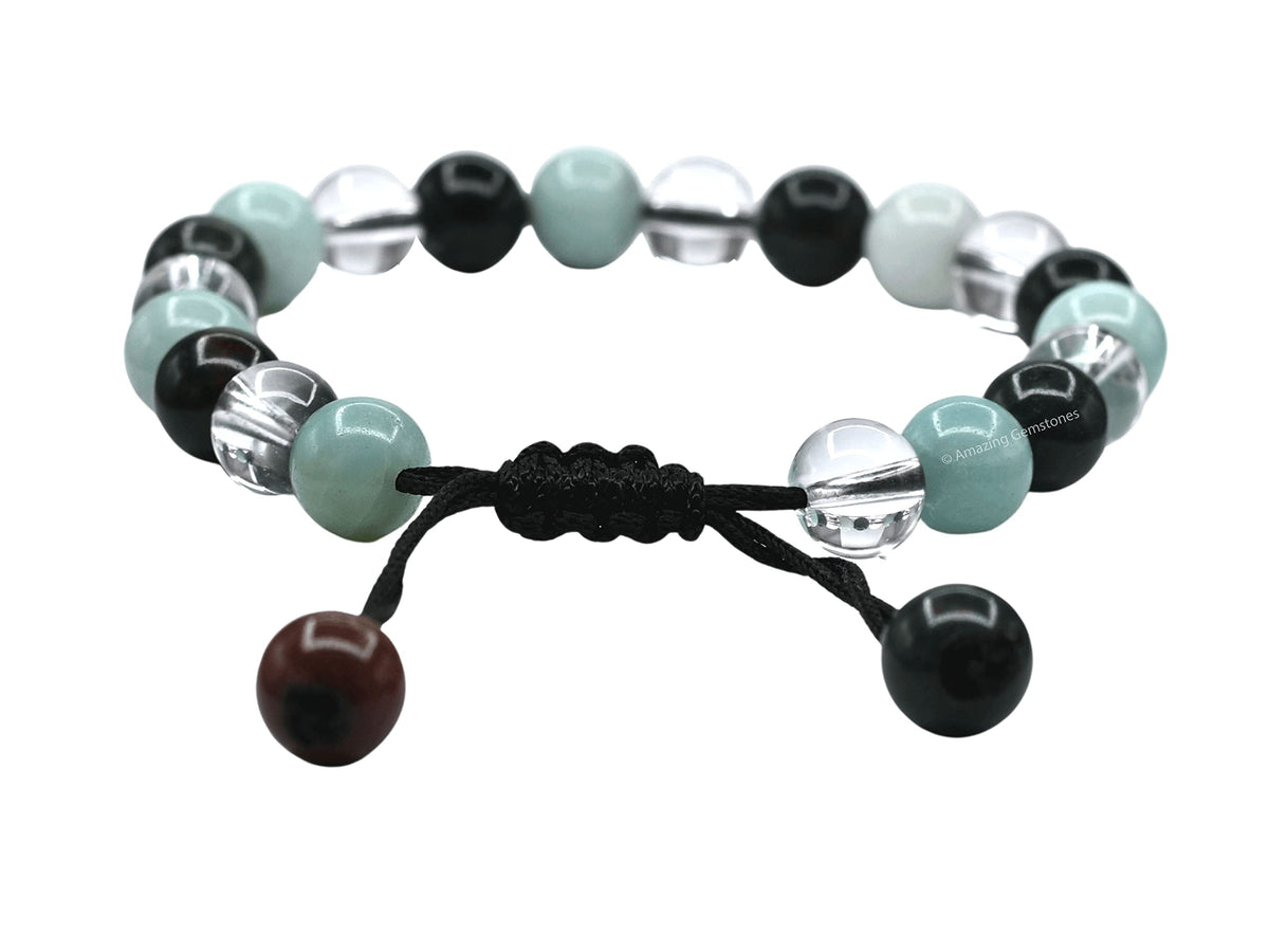 Amazing Gemstone Manifestation Bracelet for Pain Relief - Bloodstone Amazonite Clear Quartz Bracelet Set for Healing Calming Anxiety Stress Relief Gifts Pulseras Para Hombres Mujer (Adjustable)
