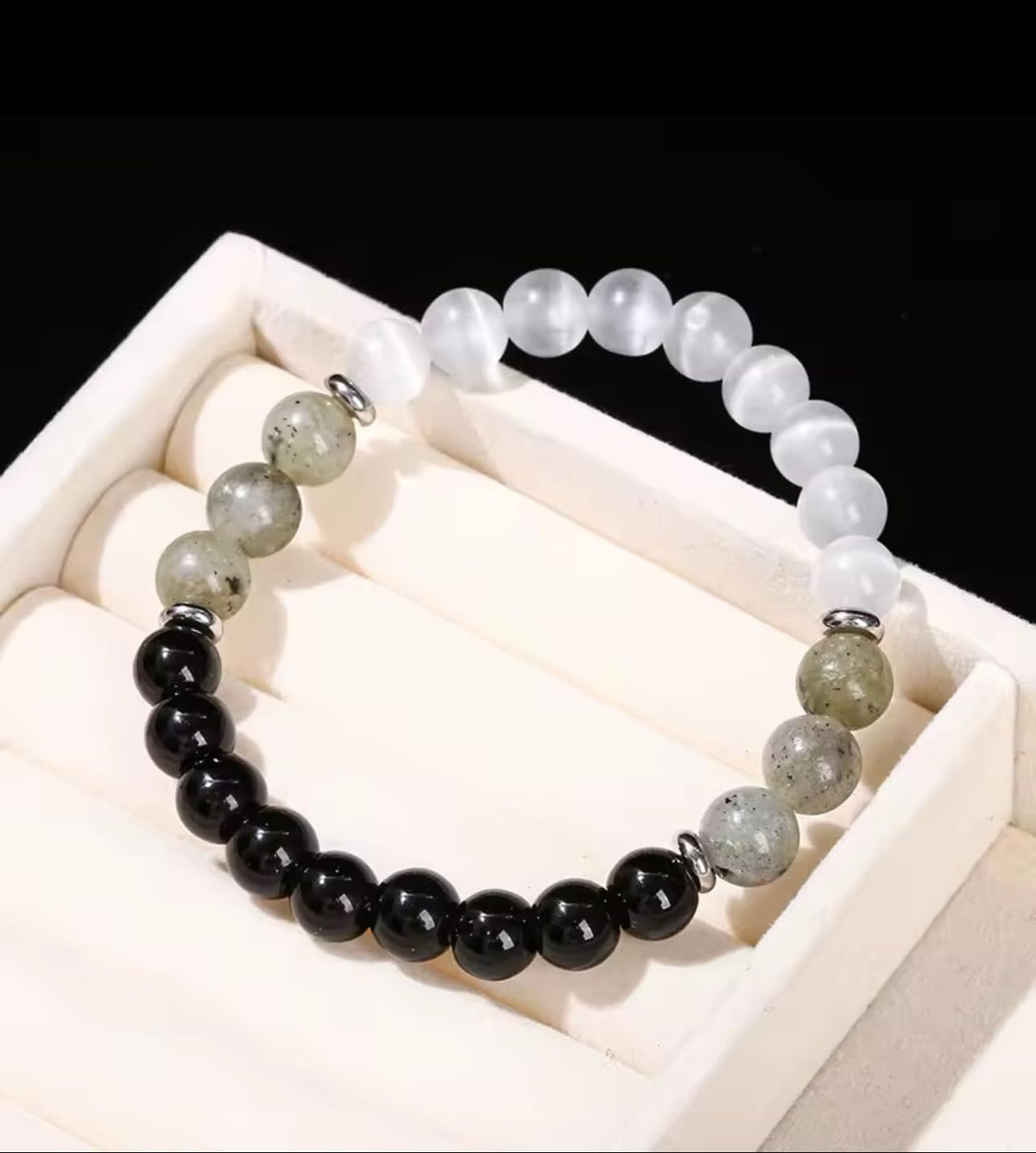 TUBIANCA Obsidian Labradorite Cat Eye Stone Bracelet – Natural Healing Crystal Energy Jewelry for Protection, Balance & Positive Energy – Handmade Gemstone Beaded Bracelet for Men & Women
