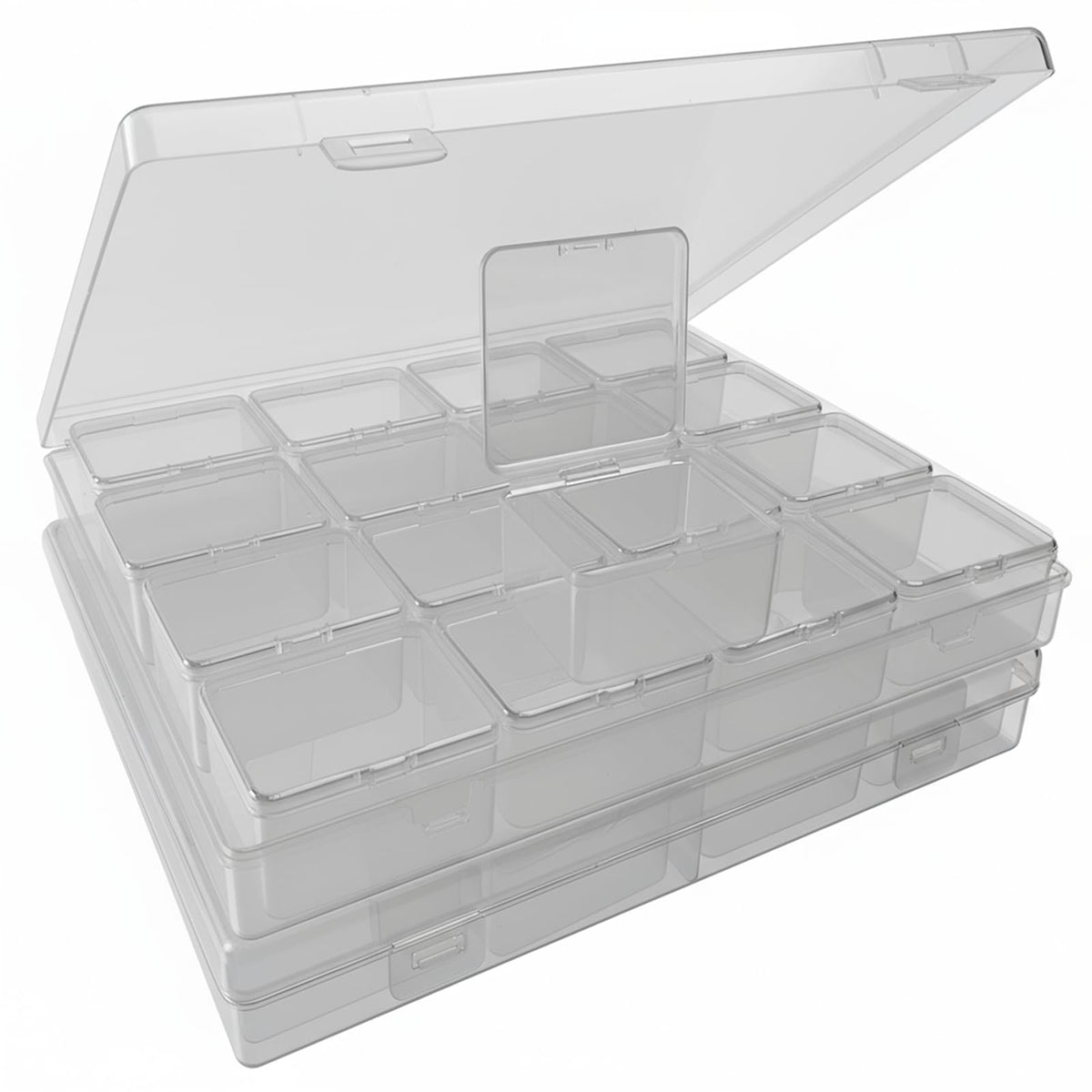 RHONZHAO 32-Grid Bead Storage Containers Set, 32 Clear Plastic Organizer Boxes w/Hinged Lids, Craft Parts Organizer for Jewelry & Diamond Painting (Clear 2 Pack)