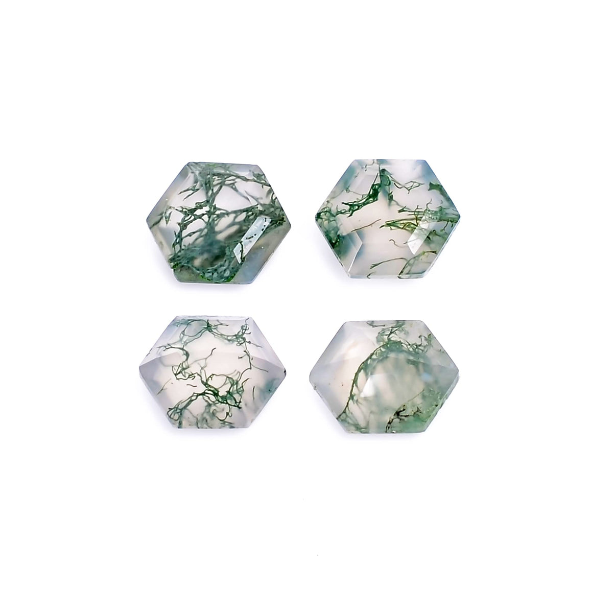 4pcs, 6x6x3mm Natural Moss Agate Hexagon Shape-Step Cut Gemstone Wholesale Lot, Jewelry Making Loose Gemstone, Polished Minerals, DIY, Wire Wrapping, Healing Crystals, Bulk Gemstone Deal