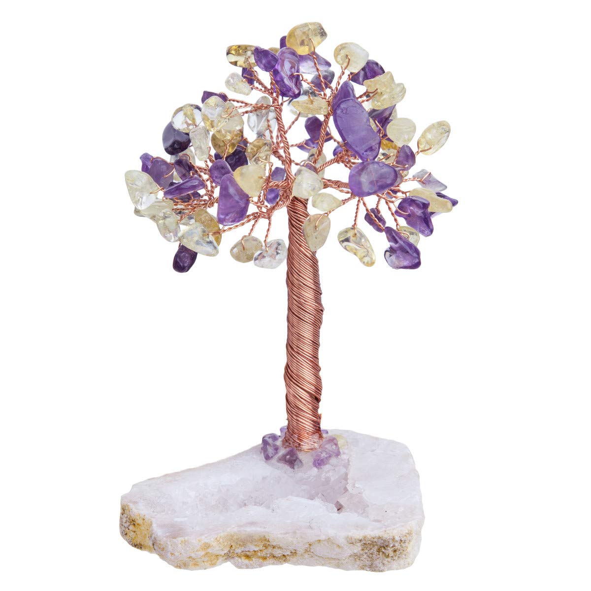 mookaitedecor Amethyst & Citrine Healing Crystal Tree of Life Tumbled Stones & Natural Geode Cluster Crystals Base Bonsai Money Tree for Wealth and Luck 3.5"-4.5"