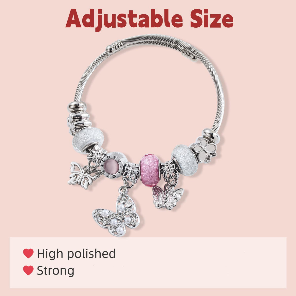 QMWKVNC Charm Bracelets for Womens,Exquisite Cute Cartoon Friendship Silver Bracelets Stainless Steel Bangle, Womens Jewelry Suitable for Holiday Gifts and Birthday Gifts
