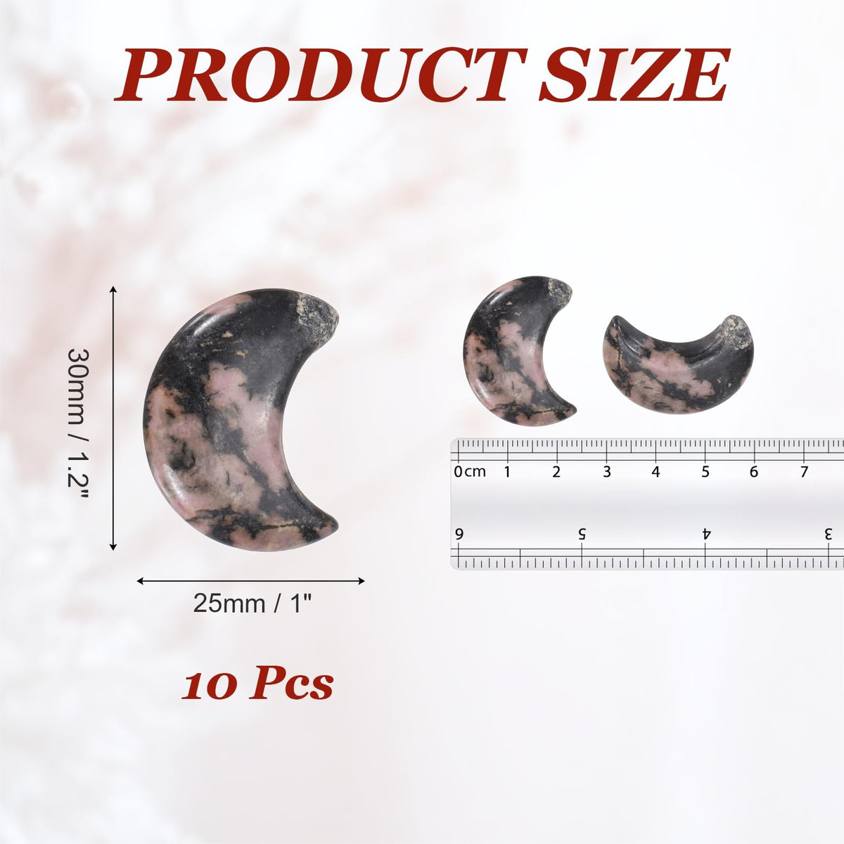 MECCANIXITY 10 Pcs Moon Crystal Worry Stone, 1.2 Inch Length Natural Rhodonite Moon Gemstone Bulk, Carved Pocket Stones for Meditation Balancing Pendant Decor