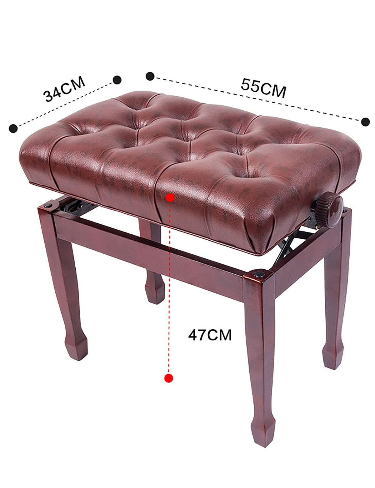 FKTHYO Piano Stool Soft Genuine Leather Piano Stool Adjustable Music Piano Bench,with Solid Hard Wood Construction,55 x 34 x 47-57CM,Mahogany