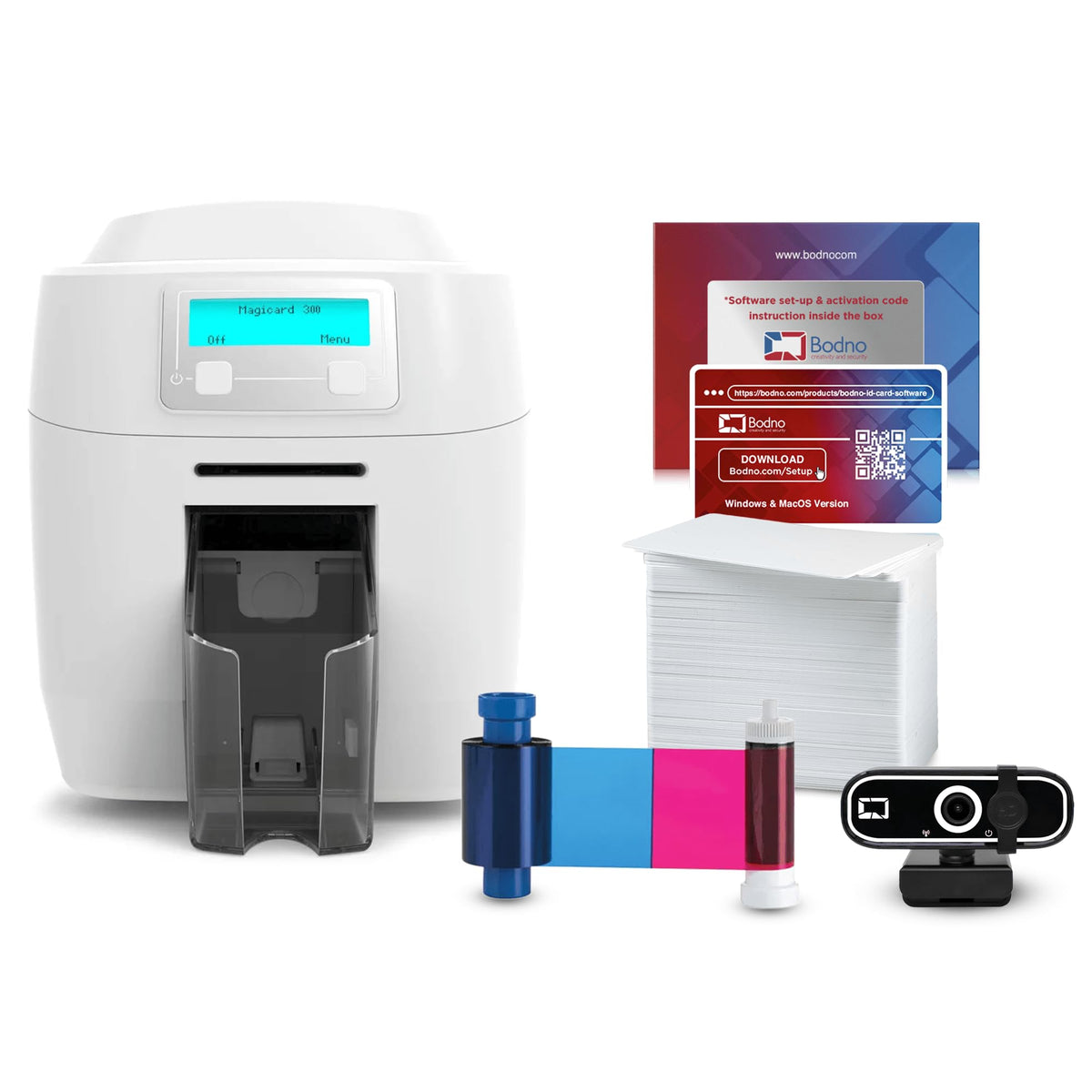 Bodno Magicard 300 Dual Sided ID Card Printer & Complete Supplies Package ID Software - Bronze Edition
