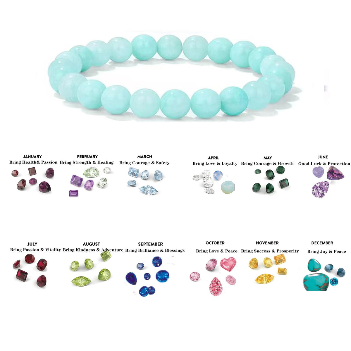 Naupyal March Birthstone Bracelet for Women Men,Aquamarine Natural Stone Beaded Bracelets,Healing Crystal Gemstones Stretch Bracelet Stress Relief Month Bracelet Birthday Jewelry Gifts