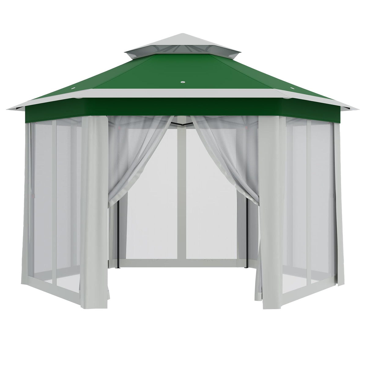 Patikuin Hexagonal Pop-Up Gazebo Tent 13x13 FT – Double Vent Roof, Mosquito Netting, UV & Water Resistant, Adjustable Height, Portable Canopy with Carry Bag for Patio, Backyard, Lawn Parties – Green