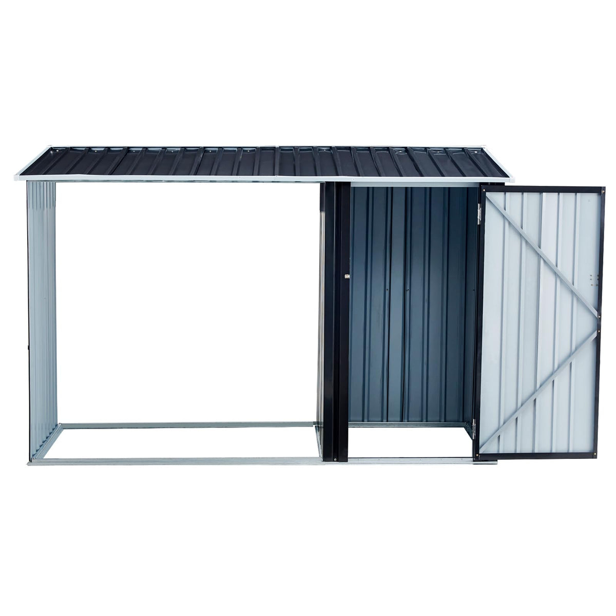 Ball & Cast 98" Firewood Storage Shed,2-in-1 Galvanized Steel Outdoor Shelter Rack with Log Holder,Anthracite Waterproof House Tool Cabinet w/Lockable Doors and Pitched Roof,for Bicycles,Dark Gray